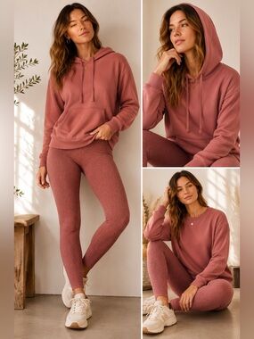 Avia Pink Herringbone Leggings & Sweatshirt with Athletic Works Hoodie Set